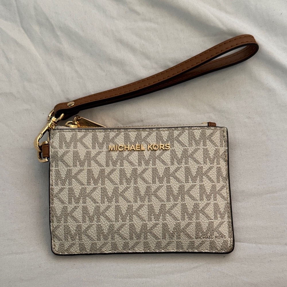 Michael Kors Beige and Brown Monogram Wristlet